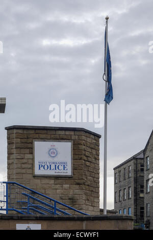 West Yorkshire Police, Bradford  South Station signage, sign, building and flag. Stock Photo