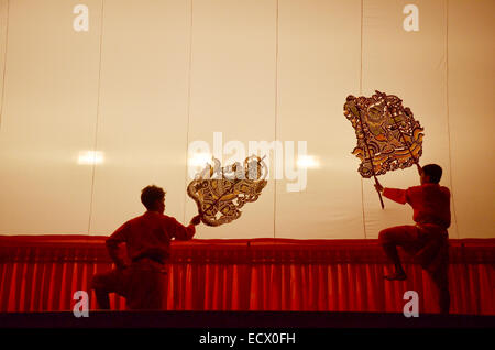 Thai people playing Nang Yai or Large Puppets Shadow Play for show ...