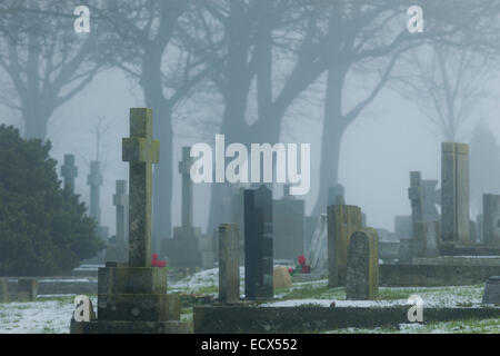 Foggy winter day at a cemetery in Brighton, East Sussex, England. Stock Photo