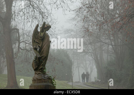 Foggy winter day at a cemetery in Brighton, East Sussex, England. Stock Photo