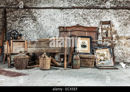 Old relics in a dusty attic Stock Photo