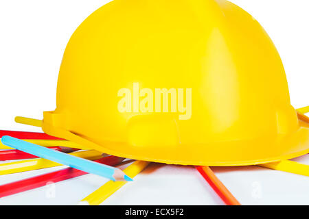 Drawing Pencil and Protective Helmet Nobody Stock Photo