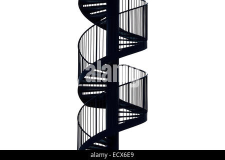An empty spiral metal staircase on white background Stock Photo