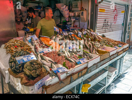 Fish market in Heraklion, Crete Greece Stock Photo