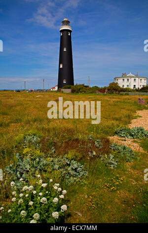 Old Lighthouse near Dungeness Nuclear Power Station in Kent Stock Photo