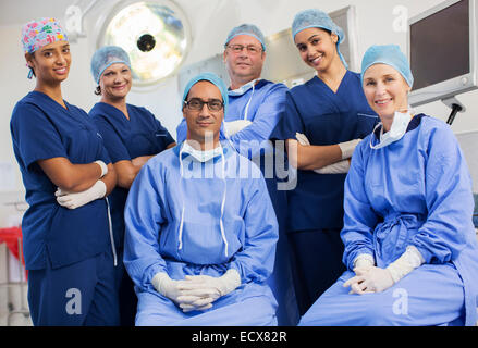 Group portrait of surgeons in hospital Stock Photo