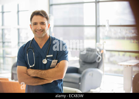 Portrait of male doctor in hospital Stock Photo