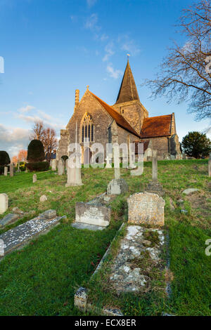 Winter sunset at St Andrew's church in Alfriston, East Sussex, England. Stock Photo