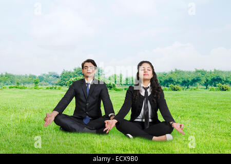 2 indian Business Employee Colleague yoga  Meditation Stock Photo