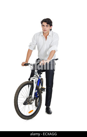 1 indian College Boy Riding Cycle Stock Photo