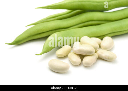 Fresh common beans on white background Stock Photo