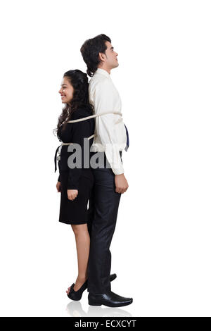 2 indian Business Colleague  Employee  Rope Trapped Stock Photo