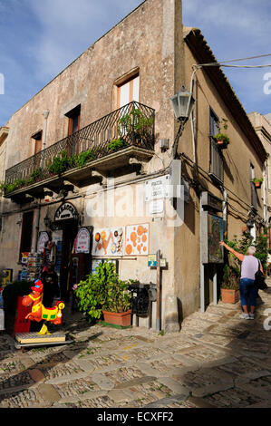 piazza Umberto I square, the old town Erice, Sicily Stock Photo