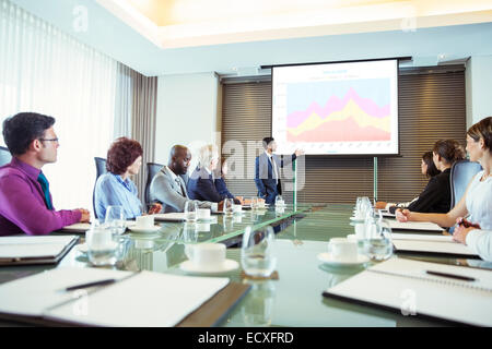 Multiethnic group of people listening to presentation in conference room Stock Photo