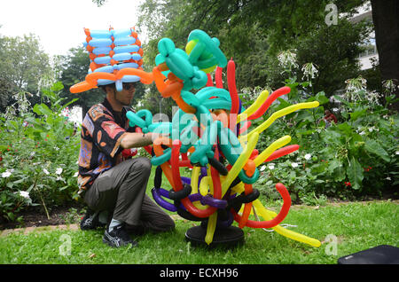 balloonist at Lille Braderie, Rijssel France. Stock Photo