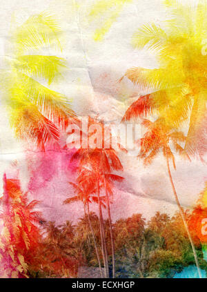 watercolor silhouettes of palm trees Stock Photo