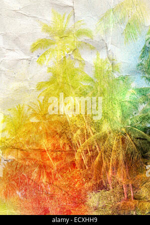 watercolor silhouettes of palm trees Stock Photo