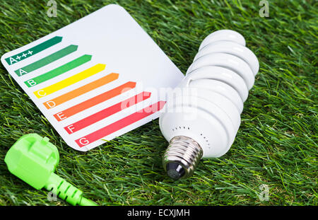 Energy saving lamp on green gras Stock Photo