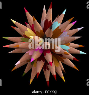 Colored pencils arranged in sphere. Clipping path included. Stock Photo