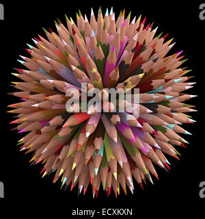 Colored pencils arranged in sphere. Clipping path included. Stock Photo
