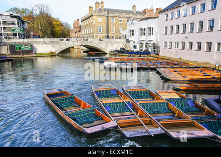 Wooden punts on the river Cam in Cambridge Cambridgeshire England United Kingdom UK Stock Photo