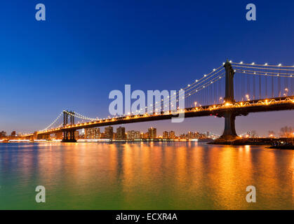 Manhattan Bridge East River Dusk Stock Photo
