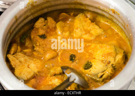 Kerala, India - Cochin. Cookery class in Cochin town with private family, making Keralan fish curry with sides. Stock Photo