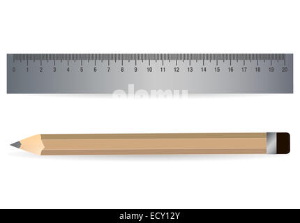 Pencil and steel ruler icon isolated on white Stock Photo