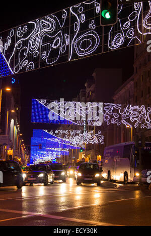 Christmas Lights Illuminate Madrid Stock Photo