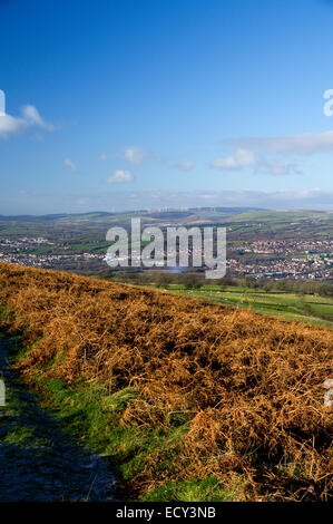 View looking north from The Garth Mountain above Taffs Well, South Wales, Valleys, UK. Stock Photo