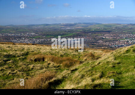 View looking north from The Garth Mountain above Taffs Well, South Wales, Valleys, UK. Stock Photo