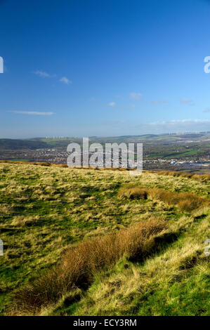 View looking north from The Garth Mountain above Taffs Well, South Wales, Valleys, UK. Stock Photo