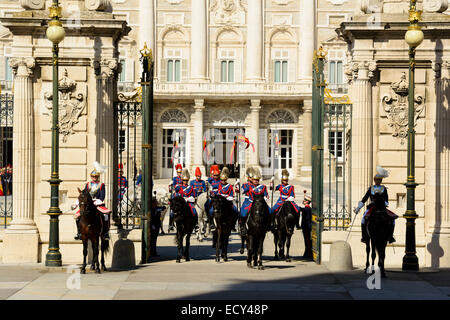 Departure of the Guard, audience with King Philip VI., Royal Palace, Madrid, Spain Stock Photo