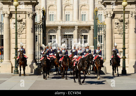 Departure of the Guard, audience with King Philip VI., Royal Palace, Madrid, Spain Stock Photo