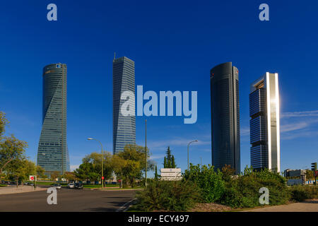 Cuatro Torres, four towers, Torre de Cristal, Torre Bankia, Torre PWC and Torre Espacio, Madrid, Spain Stock Photo