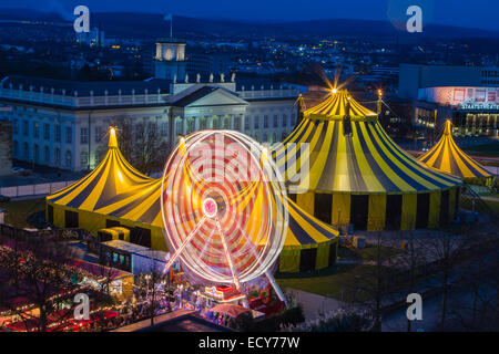 Circus Flic Flac at Friedrichplatz square, blue hour, dusk, Kassel, Hesse, Germany Stock Photo