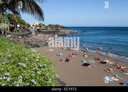 Beach Playa Blanca, Puerto del Carmen, Lanzarote, Canary Islands, Spain Stock Photo