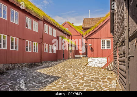 Wooden Buildings In Old Town Torshavn Faroe Islands Stock Photo