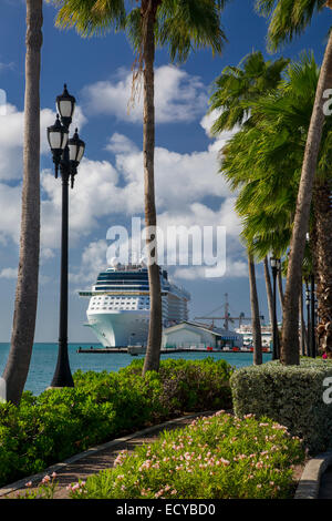 Cruise ship docked along the wharf in Oranjestad, Aruba, West Indies Stock Photo