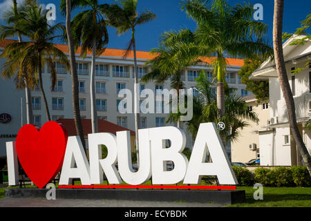 I love Aruba sign along the main street in Oranjestad, Aruba, West Indies Stock Photo