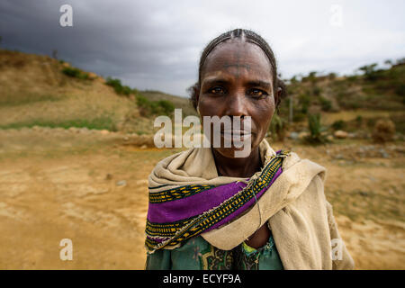 Tigrayan woman with typical Ethiopian Orthodox tattoos on forehead ...