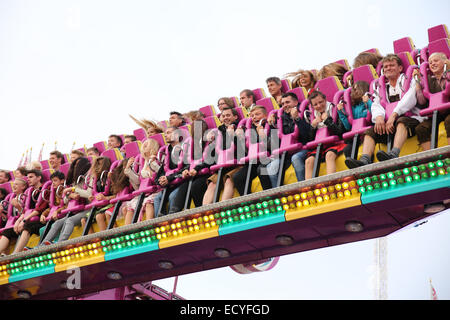 Top Spin fairground ride Bavarian Oktoberfest beer festival Munich Germany Stock Photo