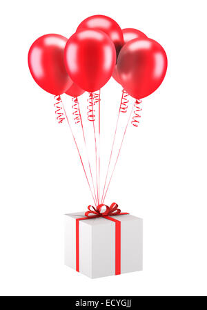 gift box with red balloons isolated on white background Stock Photo