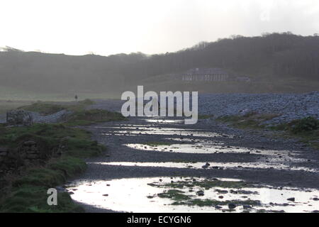 Aberystwyth Wales, Dog walkers enjoy a stroll on a typical Welsh winters day. Stock Photo