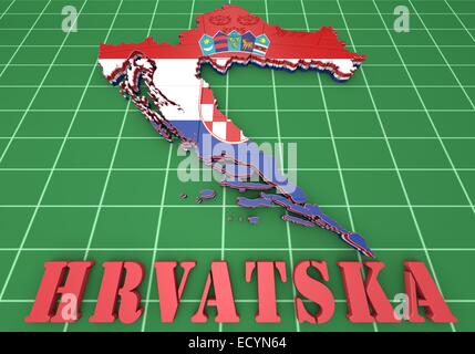 3D Map illustration of Croatia with coat of arms Stock Photo