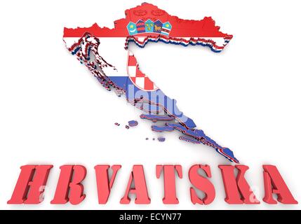 3D Map illustration of Croatia with coat of arms Stock Photo