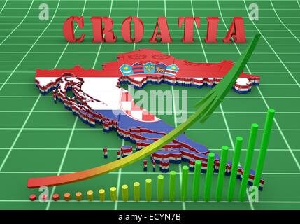 3D Map illustration of Croatia with coat of arms Stock Photo