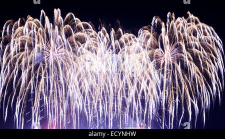 Fireworks in Big Eeuropean city Riga, Independence day Stock Photo