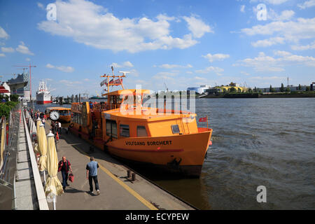 Harbour ferrys at pier Landungsbruecken, Hamburg harbour, Germany, Europe Stock Photo