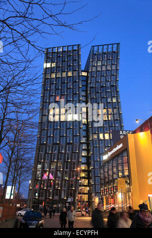 Modern building Dancing Towers (Tanzende Tuerme des Architekten Hadi Teherani),  Reeperbahn, St. Pauli, Hamburg, Germany, Europe Stock Photo